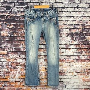 Silver Light Wash Distressed Boot Cut Low Rise Jeans Blue Denim Jeans Sz 30